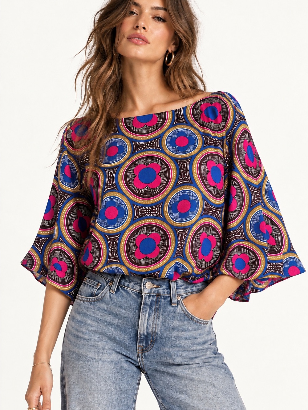 Maeve Miro Dolman Blouse Anthropologie Geometric Print Boho Top Small